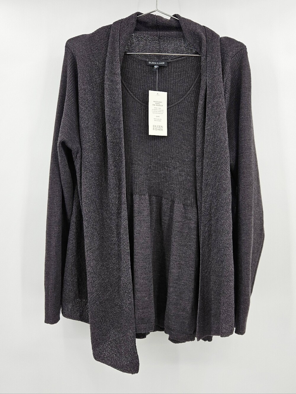 NWT Eileen Fisher 100% Wool 2 Piece Set Tank Top & Cardigan Musel Large